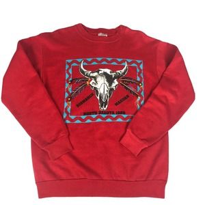Vintage 1989 Bismarck North Dakota Sweatshirt Mandan Red Graphic Skull L